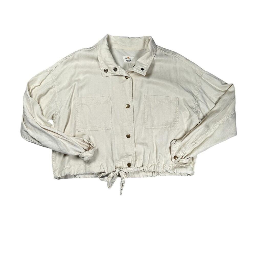 Marine Layer Olso Jacket Women Size XL Cream Relaxed Cropped Snap Up Tie Waist